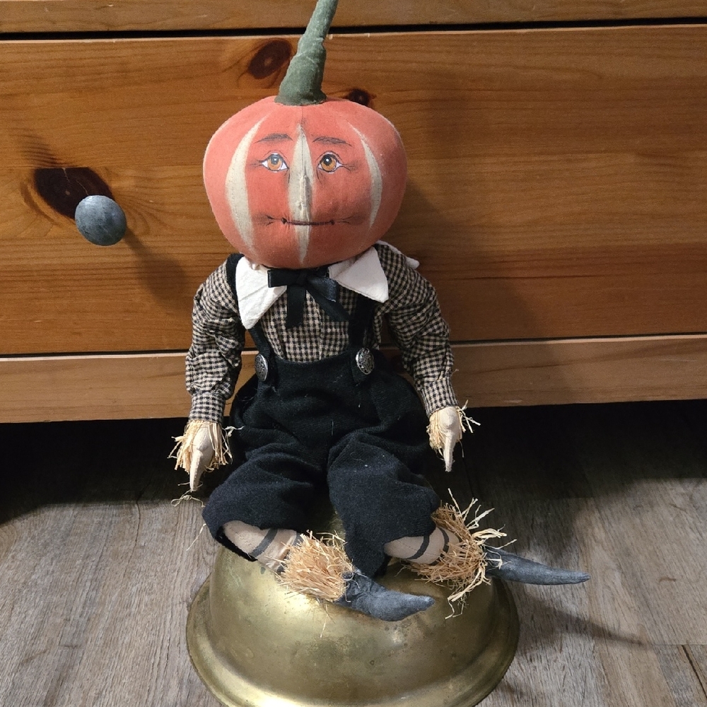 Joe Spencer Pumpkin Head Plush Toy with Black Outfit